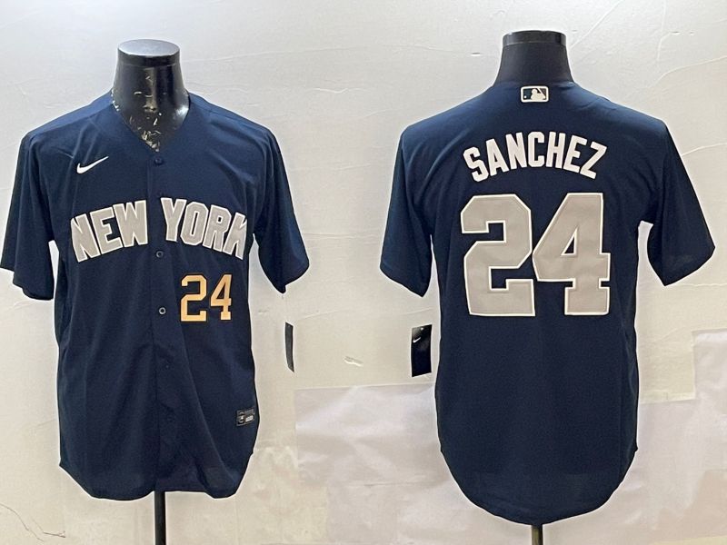 Men New York Yankees #24 Sanchez Blue Game 2025 Nike MLB Jersey style 3